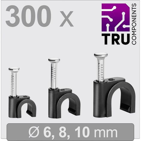 TRU COMPONENTS T24CA130 Chiodino fissacavo TC-13448472 Intervallo Ø fascio 3 fino a 10 mm Nero 300 pz.