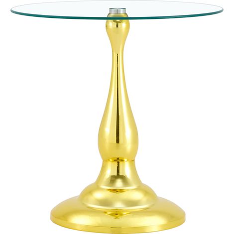 CHICFURN Tavolino rotondo in vetro temperato 50 cm metallo dorato, per soggiorno o camera (1/5)