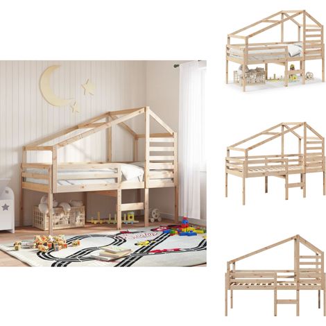 Lit haut sans matelas 80x200 cm bois de pin massif - Lit Enfant - Lit Surélevé - Lit Cabane - Lit Design - Mobilier Enfant (1/5)