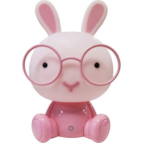 Luz Nocturna Infantil Conejito Rosa USB con Botón Táctil