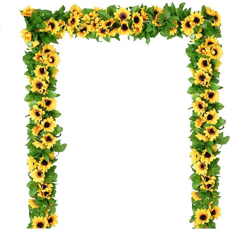 MINKUROW 4 Stück künstliche Sonnenblumengirlande, Seiden-Sonnenblumenranke, künstliche Blumen mit grünen Blättern, Hochzeitstischdekoration (1/5)
