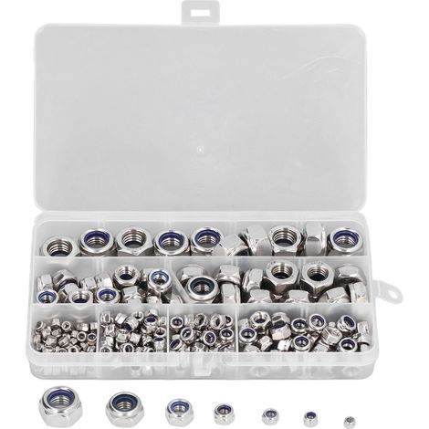 215 pièces écrous autobloquants à insert nylon, assortiment acier inoxydable M3 M4 M5 M6 M8 M10 M12 (1/5)