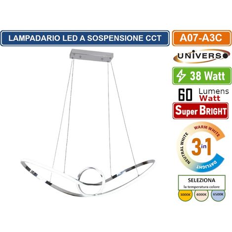 UNIVERSO A07-A3C LAMPADARIO LED A SOSPENSIONE INTRECCIATO 38W SMD COLORE ACCIAIO CCT COLORE LUCE SELEZIONABILE 3000K 4000K 6500K (1/4)