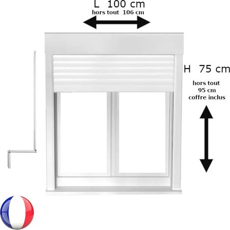 Fenêtre PVC 2 vantaux oscillo-battant avec volet roulant manivelle verre brouillé H 75 x L 100 cm pour pose en neuf (1/5)
