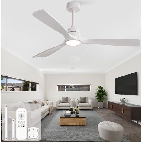 Ventilateur de plafond 152 cm, avec lumière LED, télécommande, silencieux, 6 vitesses, moteur DC réversible, blanc (1/5)
