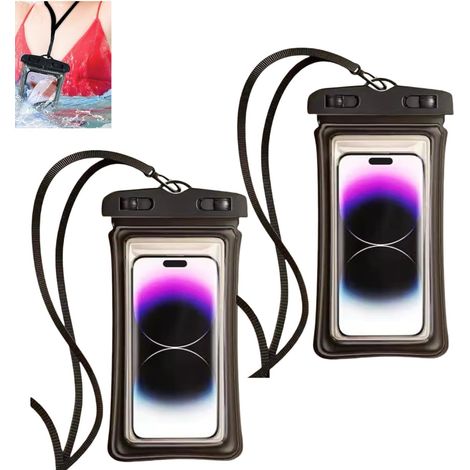 Lot de 2 coques étanches pour téléphone portable avec housse, sac sous-marin pour natation (20 x 11,4 cm, IPX8, plongée, extérieur, compatible avec les smartphones universels jusqu'à 7 pouces) (1/5)
