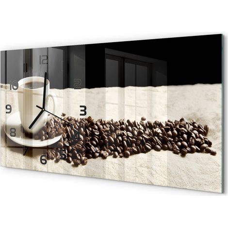 Horloge Murale Sans Tic-Tac 60x30 cm Verre Trempé Design Panoramique Café aromatique (1/5)
