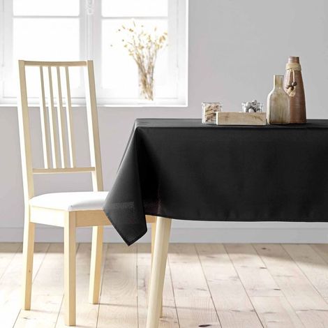 Nappe rectangulaire antitache 140x250 cm – Polyester uni noir – Lavable en machine – Résistante aux taches et à l'usure (1/5)