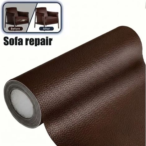 Kit de réparation en trois pièces (marron foncé, 58 x 148 cm) - patch en cuir PU auto-adhésif, haute adhérence, imperméable et résistant à l'usure, convient aux canapés. (1/5)
