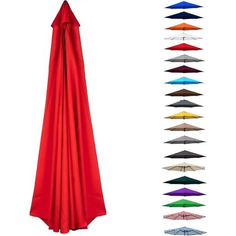 Toile de rechange pour parasols 200-400 cm, 6/8 baleines, housse de rechange pour parasol, plage, marché, couleurs résistantes, protection solaire, imperméable, rouge (1/5)