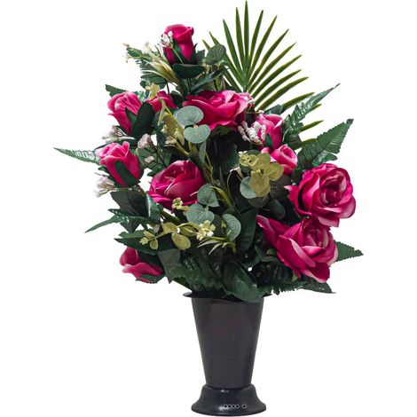 Pot Cône de Roses fleurs artificielles pour le cimetière H 57 cm D 38 cm Fushia - couleur: Rose fushia 730