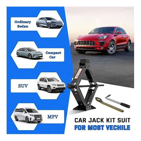 IMAYCC Cric Voiture 2T/2000kg,Universel Crique VoiturePortable Cric de Levage avec Clé pour Écrous de Roue, Kit d'urgence Automobile pour Voiture SUVs Berlines (1/3)