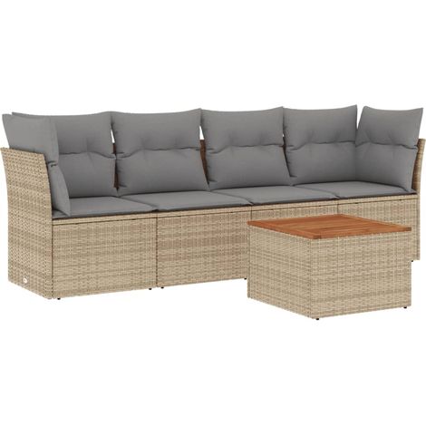Salon de jardin avec coussins 5pcs mélange beige résine tressée (1/5)