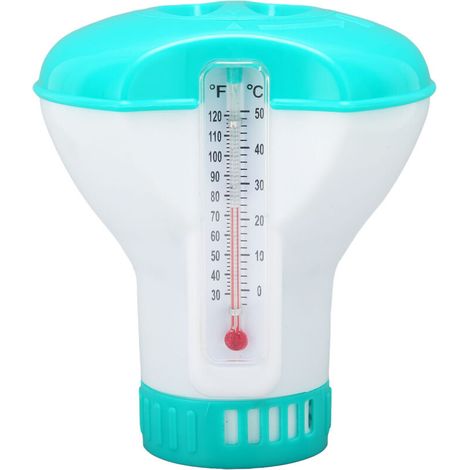 Distributeur de produits chimiques pour spa avec thermomètre, flotteur réutilisable pour tablette de chlore bleu lac pour piscine-Crezuo