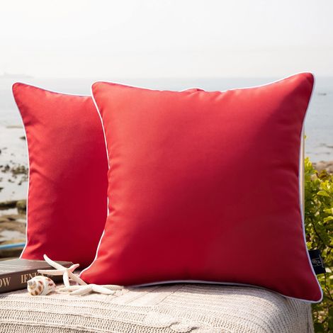 2 Housses de coussin rouge imperméables pour extérieur, 45 x 45 cm, pour canapés et tentes, résistantes UV et décoloration, sans rembourrage (1/5)