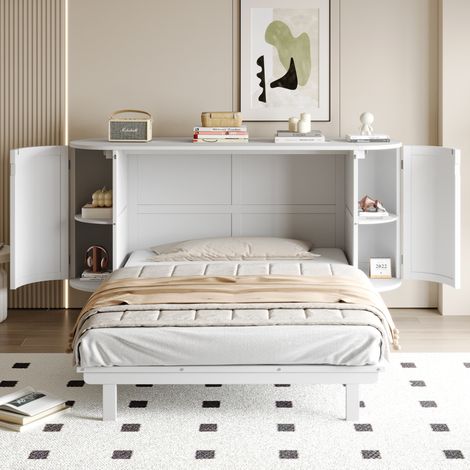 Cama dormitorio abatible con almacenaje ratán blanca OKMYHOME (1/5)