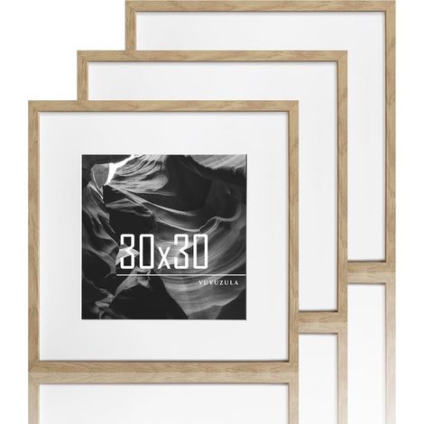 Lot de 3 cadres photo en bois 30x30 cm - Cadres en chêne - Carré - MDF - Avec passe-partout 20x20 cm - Naturel (1/5)
