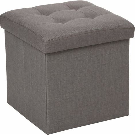Atmosphera – Pouf coffre pliant gris taupe – Tissu polyester aspect lin – Dimensions 38x38x38 cm – Rembourrage PU densité 24Kg/m3 (1/4)
