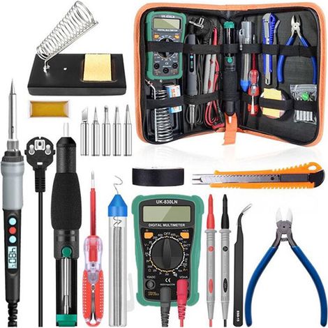 Kit Fer a Souder electrique a Affichage Numerique 90W Ensemble de 18 pieces Temperature Reglable 100�� a 480�� Avec Multimetre (1/4)
