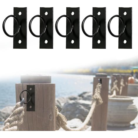 Lot de 5 supports de corde de 5 cm - Acier inoxydable - Corde de jute - Accessoires de corde - Noir - Pour clôtures, escaliers, terrasses, balustrades (1/5)