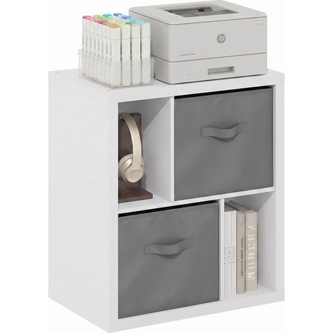 Étagère De Rangement, Étagère avec Bac De Rangement, Bibliothèque, Présentoir avec Bac De Rangement, Salon/Bureau, Blanc/Gris Clair (1/5)