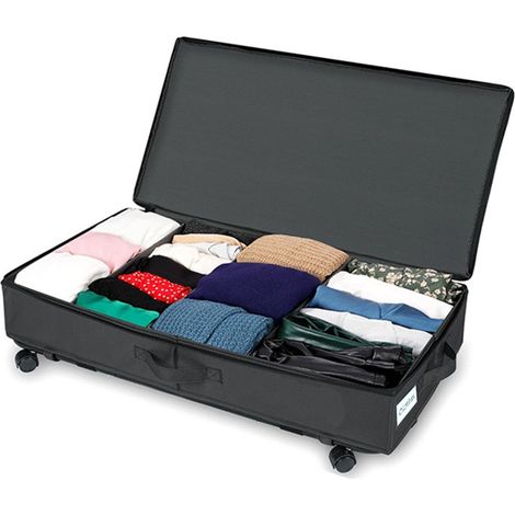 Coffre de rangement sous lit à roulettes, en tissu Oxford, grande capacité, pliable, noir, avec poulie (1 pièce) (1/4)