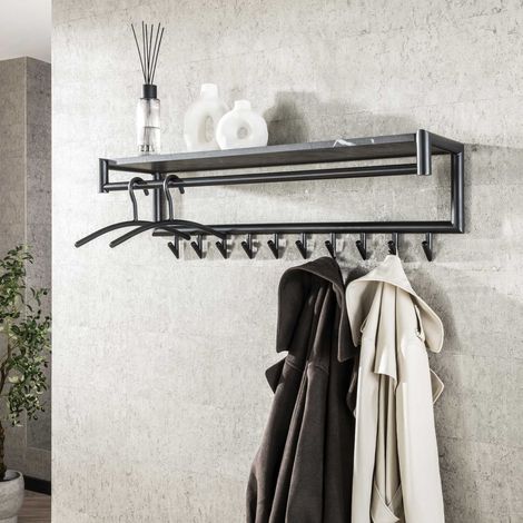 Garderobe Kimi 10 Haken aus schwarzer Keramik – mit Stange und