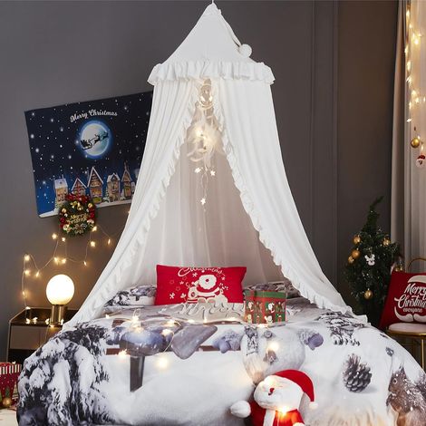 Baldaquin de lit pour Filles Dôme Rond Enfants Moustiquaire rêveuse Linge de lit Chambre de Filles Château Tente de Jeu Maison Suspendue Décor Niche de Lecture Baldaquins(Blanc) (1/5)