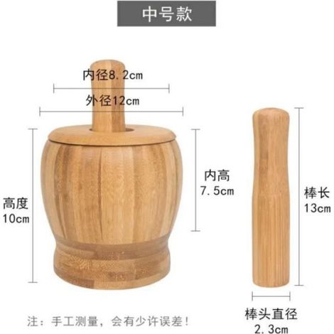 Mortier et Pilon en Bois - Ensemble Manuel - Idéal pour Ail et Épices - Facile à Nettoyer - Couvercle Inclus (1/4)