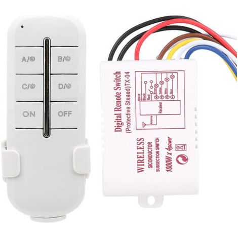 Interrupteur Télécommande RF 4 Voie on/Off AC180-240V 1000W Récepteur sans Fil pour Éclairage Lumière de la Lampe (MR704), Prise (1/4)