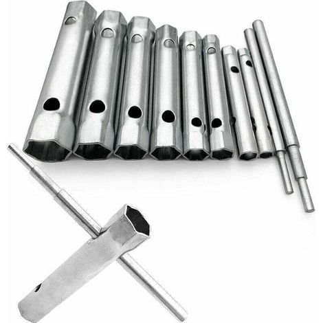 Lot de 10 Clés Tubulaires 6 à 22 mm, Clés à Tubes, Clés à Bougie pour Visser la Bougie, Démontage/Montage de Robinetterie et Mitigeurs, Dévisser des Boulons Inaccessibles (1/4)