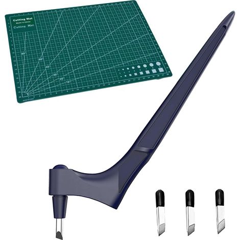 Bastelwerkzeuge: Edelstahlmesser mit um 360° drehbarem Schneidwerkzeug (15°/30°/45°) und Gravierplatte für Bastelarbeiten, Scrapbooking und Schablonen (blau) (1/5)
