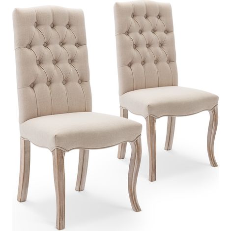 Lot de 2 chaises capitonnees Jade tissu beige (1/4)