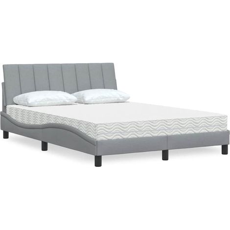 vidaXL Lit avec matelas Hanko gris clair 120x200 cm tissu (1/5)