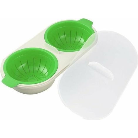 Pocher à œufs au micro-ondes Double tasse, chaudière à œufs vapeur, outils de cuisson au four à micro-ondes --Vert-Ywey