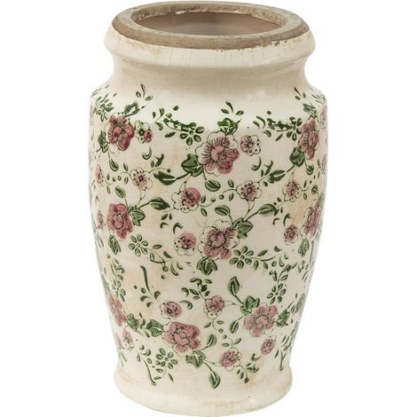 Vase Décoratif en Céramique avec Motif Floral Coloris Beige Rosé 15 x 26 cm - PANGIVO (1/2)