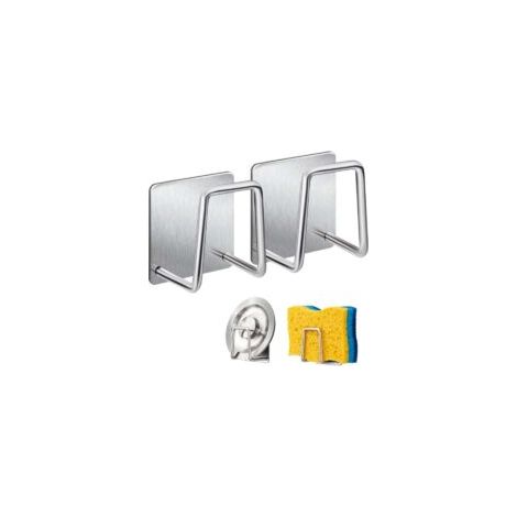 Schwammhalter – Haken aus Edelstahl 304, selbstklebend – Spülbeckenzubehör – Klebehaken, Aufbewahrung für Küche und Bad (2er-Pack, Silber). – Crezuo (1/4)