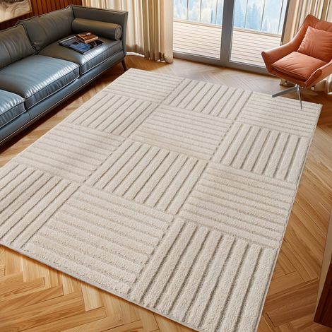 Tapis Moderne 3D Art - 80 cm x 150 cm - Crème - Design Géométrique Élégant, Ayyildiz