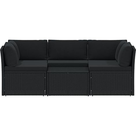 Gartenmöbelset 4 Teile mit Kissen Geflochtene Rattan Schwarz