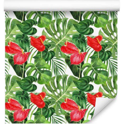 Papel pintado de flores rojas para salón y dormitorio, 50x1000 cm. (1/5)