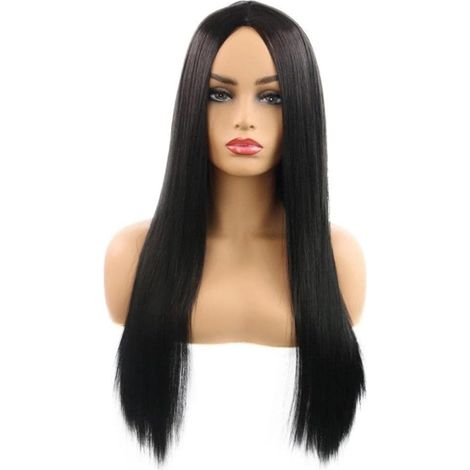 Perruque Synthétique de 24 Pouces pour Femmes, Perruque de Cheveux Longs et Raides en Soie Douce à Haute Température, avec Boucles Réglables, pour un Usage Quotidien, Fêtes, (BLACK) (1/5)