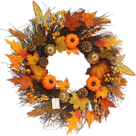 Guirlande Automnale - Feuilles D'érable Artificielles et Citrouilles - 45 cm - Pour Porte Fenêtre Mur - Décoration Festival Thanksgiving Noël - 1 Pièce (1/5)