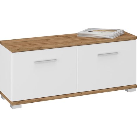 Idimex – Banc à chaussures avec 2 étagères – Dimensions 40 x 90 x 34 cm – Chêne wotan et blanc – Rangement pour 8 paires de chaussures