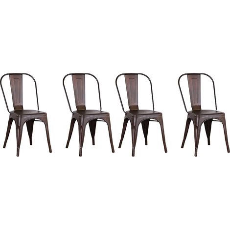 Lot de 4 Chaises en Métal Noir Mat, Chaises de Salle à Manger Empilables,Style Industriel Chaises de Cuisine,avec Dossier, Rouge rouille 85x45x45cm (1/5)