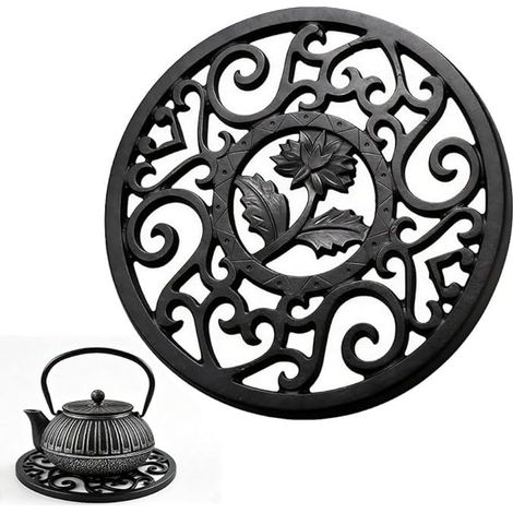 sous-Verre Rond Fonte 11,5 cm Support théière Style rétro sculpté résistant Chaleur Pied métallique fonte casseroles poêles théières Chaudes (1/5)