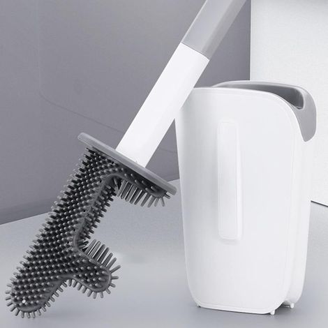 Cepillo de inodoro Cactus para llegar a rincones difíciles de alcanzar - Cepillo de inodoro de silicona con mango largo y soporte - Cepillo de limpieza de inodoro flexible y antideslizante - Forma de 
