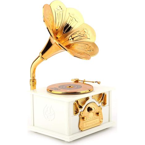 Boîte à musique vintage, phonographe rétro, ornements, petite boîte à bijoux en plastique, décoration, cadeau d'anniversaire de Noël pour femmes (1/5)