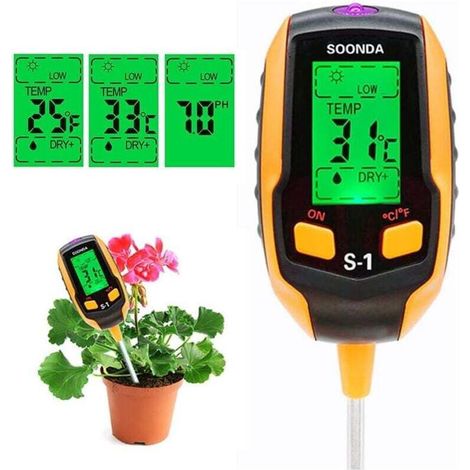 4-in-1 Soil Tester, Moisture Tester, pH Meter, Digital Soil Test Kit, Soil pH, Temperature, Sunlight, Acidity Test for Garden, Farm, Lawn, Indoor Plants (1/4)
