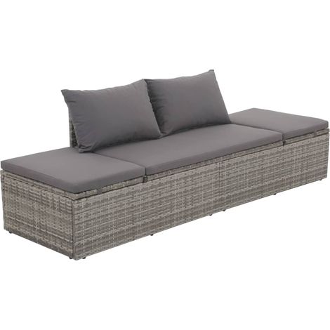 Cama de jardín 195x60 cm ratán sintético gris vidaXL