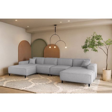 Wohnlandschaft Sofa U-Form GLORIA in Stoff Artico Hellgrau